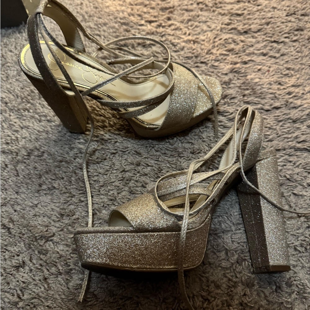 Gold Jessica Simpson platform heels
